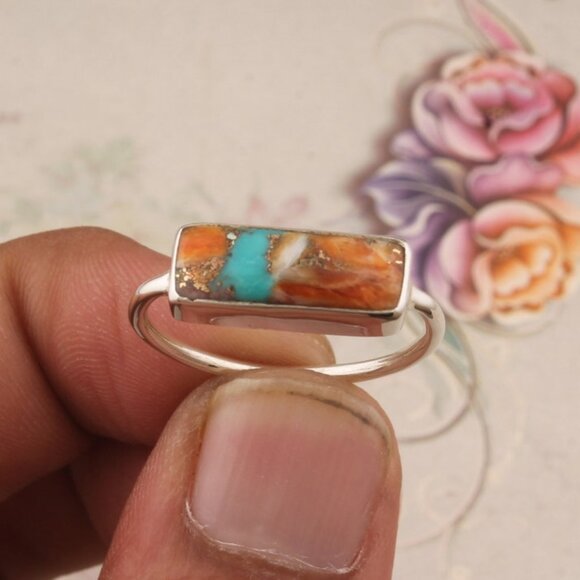 Oyster Copper Turquoise 925 Sterling Silver Ring - Picture 1 of 8